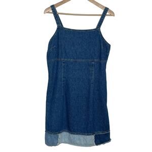 Vintage True Blue Women's Y2K 90's Denim Dress Size Large Blue Studded Raw Hem
